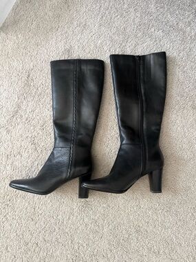 a.n.a Black Knee-High Leather Heeled Boots